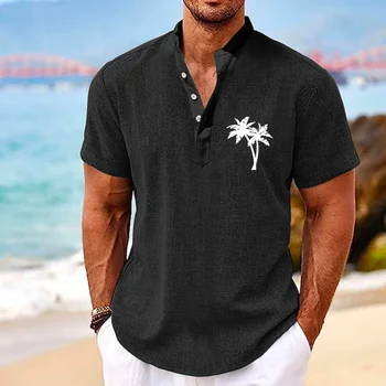 Новая Гавайская Рубашка Для мужской летней Одежды, Топ С короткими рукавами и 3D Принтом Кокосовой пальмы, Одежда Для Отдыха, Негабаритная Мужская Рубашка Хенли