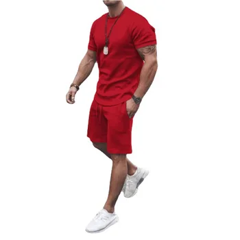 Мужской спортивный костюм, Повседневная хлопковая футболка с короткими рукавами, Шорты, Костюм из 2 предметов, Летняя спортивная одежда 2022, Свободная мужская одежда, костюм