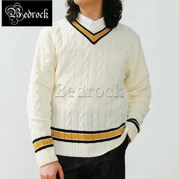 MBBCAR элегантный дизайн, Ivy Academy, теннисный свитер с длинным рукавом, мужской свитер для гольфа в полоску с V-образным вырезом, винтажный вязаный пуловер, белые топы, 682