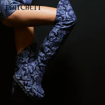 Синие вышитые сапоги выше колена на танкетке с квадратным носком и принтом фруктовой травы, уличные модные женские ботинки в стиле ретро на толстой подошве