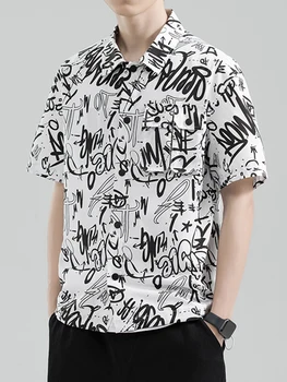 Летние рубашки Карго с графическими карманами, Мужские рубашки с коротким рукавом и заниженным плечом, Harajuku, Рубашка Оверсайз, Мужские повседневные мешковатые топы из полиэстера 8XL