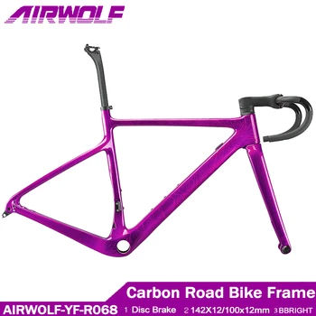 2023 AIRWOLF T1100 Дорожная карбоновая велосипедная рама 700x40c Дорожный дисковый тормоз Велосипедная рама Кристально-розовый Набор рамок для шоссейных велосипедов