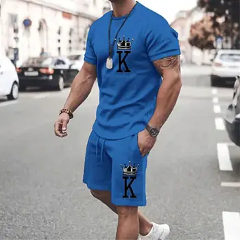 Мужская одежда, Костюмы-футболки с 3D Принтом, Негабаритные Однотонные футболки с графическим Рисунком, Круглый Вырез, Модная Дизайнерская одежда с коротким рукавом, 2 предмета