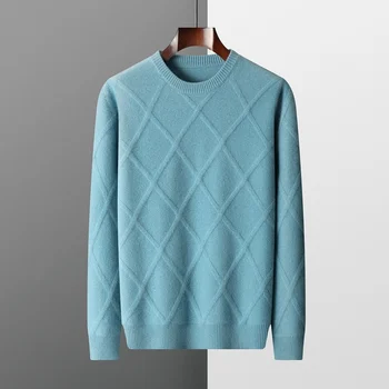 Хит продаж, пуловер для мужчин, свитера с длинными рукавами, однотонные трикотажные повседневные деловые свитера из 100% кашемировой шерсти, мужские свитера S-XXL