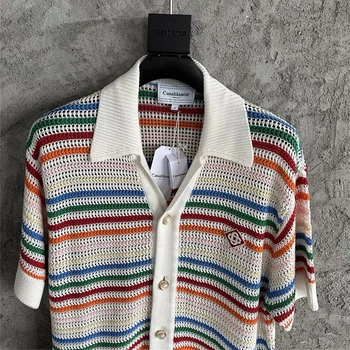 Жаккардовые свитера Casablanca Оверсайз для мужчин и женщин 1: 1, лучшее качество, вязаный кардиган в радужную полоску, свитер