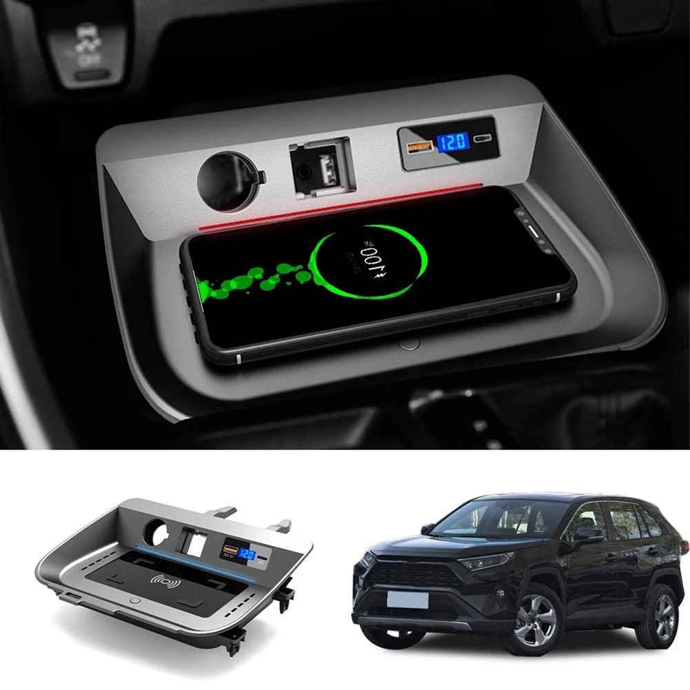 Автомобильное беспроводное зарядное устройство QI с быстрой зарядкой, держатель для телефона, накладка для Toyota Rav4 2020 2021, Модификация автомобиля, интерьер 1