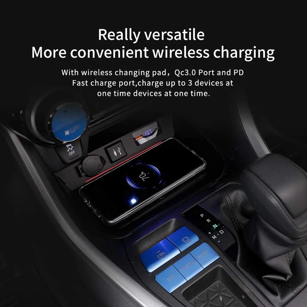 Автомобильное беспроводное зарядное устройство QI с быстрой зарядкой, держатель для телефона, накладка для Toyota Rav4 2020 2021, Модификация автомобиля, интерьер 4