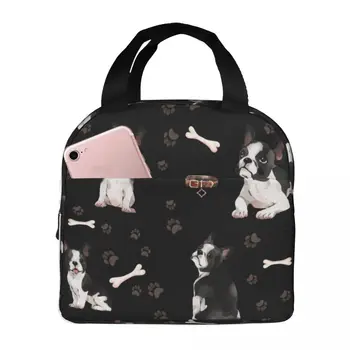 Милая сумка для ланча с собакой Бостон-терьер, Портативный изолированный холщовый кулер, термосумка для пикника для женщин и детей