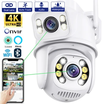 IP-камера 4K Wifi с двумя объективами для обнаружения человека, Камера для защиты от ночного видения, 8-мегапиксельная Наружная камера Безопасности ICSEE