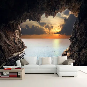 Пользовательские Фотообои 3D Стереоскопическая пещера Морской пейзаж Восход Солнца ТВ фон Современная фреска Обои Гостиная Спальня Настенное искусство
