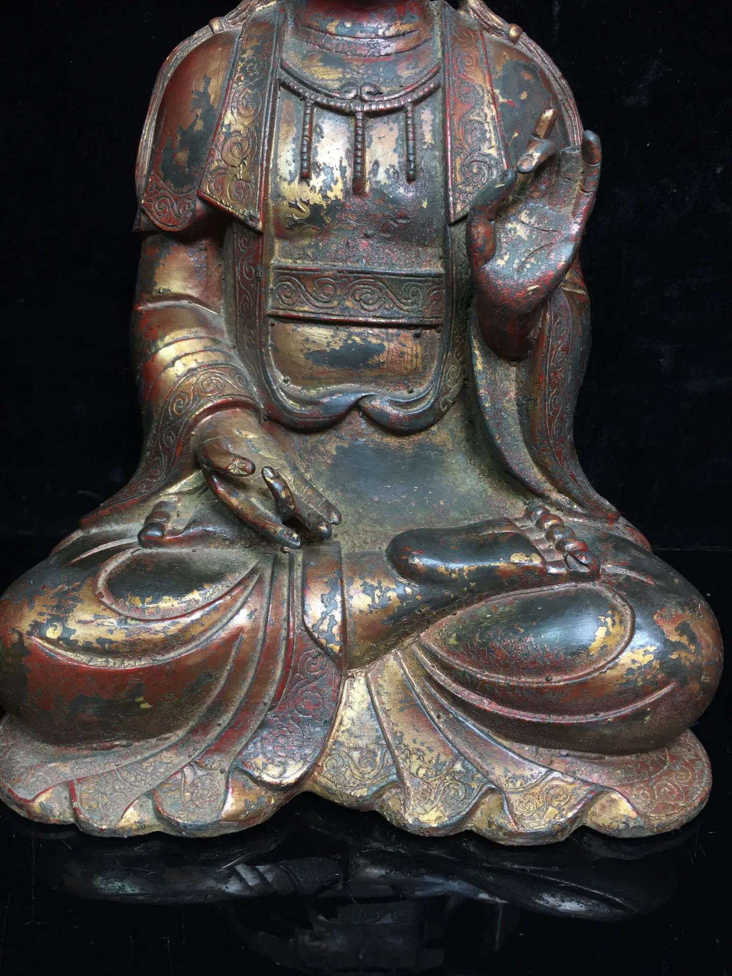 Коллекция Тибетского храма 10 дюймов, Старая бронза, Киноварь, лак, Статуя Бодхисаттвы Гуаньинь, Городской дом Будды 2