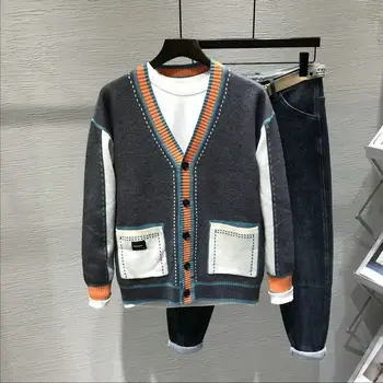 2023 Британский ретро-кардиган, вязаный свитер, Корейский академический вязаный свитер в стиле Харадзюку, Уличная одежда в стиле хип-хоп, Свободные трикотажные топы C92