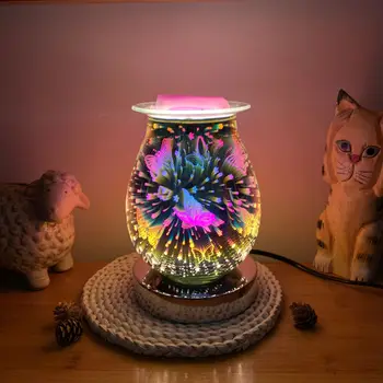 Электрическая Грелка для расплавления воска с запахом 3D Стеклянной Бабочки, Ночник с 7 светодиодами, Меняющий цвет, Горелка для расплавления масла и воска с подогревом PTC