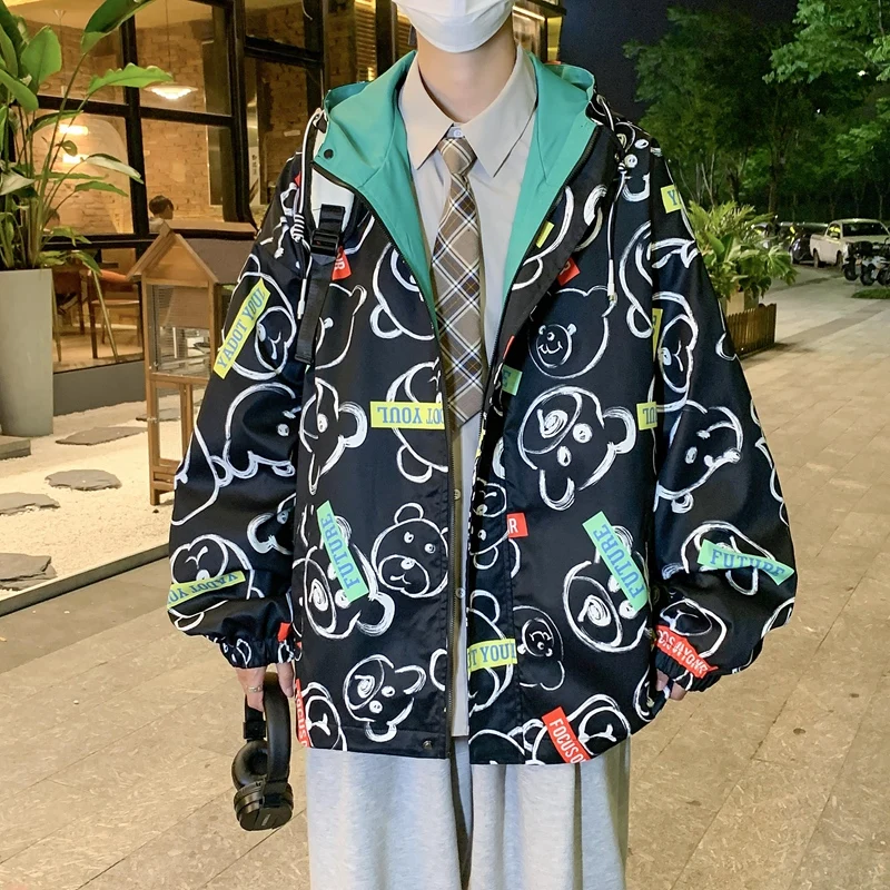 Солнцезащитная куртка на молнии, пальто в стиле хип-хоп, Новая весенне-осенняя модная взрывная мужская толстовка с капюшоном, солнцезащитная ветровка 0