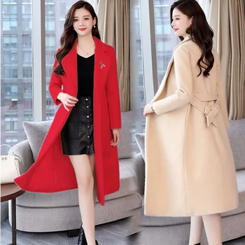 Осень-зима 2023, Новое приталенное Поло длиной до колена, воротник-поло с длинным рукавом, молодежное модное корейское женское шерстяное пальто