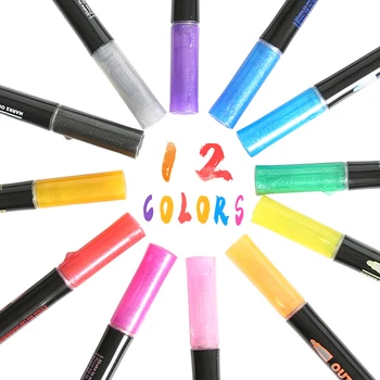 Набор ручек для контурных маркеров-12 цветов, двухлинейные металлические маркерные ручки для художественного проекта, рисования, письма, Школьные принадлежности 2021