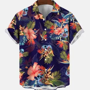 Рубашка с цветочным узором для мужской винтажной одежды Для отпуска, Короткий рукав, Повседневные топы с цветочным принтом, Модные топы Оверсайз, Dazn