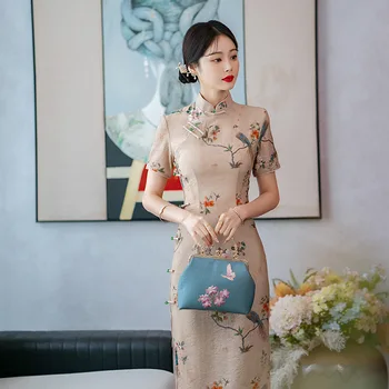 2023, Весенняя новая юбка Чонсам средней длины для молодых девушек в китайском стиле, Ретро Улучшенный Халат Ципао, Вечернее платье для женщин