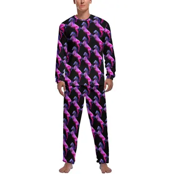 Розовая пижама в виде лошади, красивое животное, Мужские пижамные комплекты в кавайном стиле с длинным рукавом, повседневная осенняя дизайнерская пижама из двух предметов, подарок