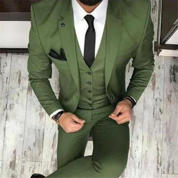 Модный мужской облегающий Классический смокинг с вырезами, зеленый, синий, из 3 предметов, для вечеринки (блейзер + жилет + брюки) Новинка 2023