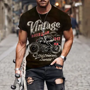 Винтажные мотоциклетные мужские футболки, повседневные футболки в стиле ретро, топы, мужская Классическая уличная одежда, Свободные футболки оверсайз с коротким рукавом
