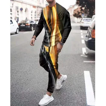Мужские повседневные комплекты брюки для бега спортивная мода 3D принт негабаритных свободный костюм из двух частей негабаритных Винтаж тренажерный зал дизайнерская одежда