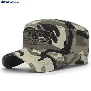Летние мужские армии военные кепки головные уборы камуфляж плоская верхняя мужская шапка хлопок шапка вышитые камуфляж шляпа