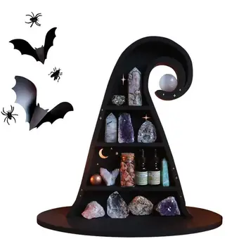 Полка для показа кристаллов в шляпе ведьмы, Настенный декор, Креативная гостиная, Домашний стеллаж для хранения минеральных камней, орнамент, украшение