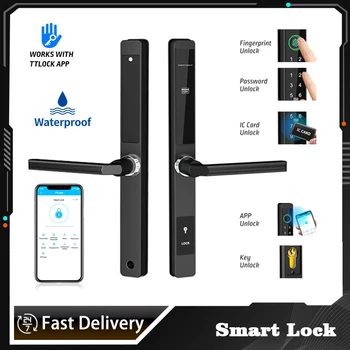 TTlock Smart Lock Водонепроницаемый открытый отпечаток пальца Bluetooth приложение RFID-код, электронный дверной замок без ключа