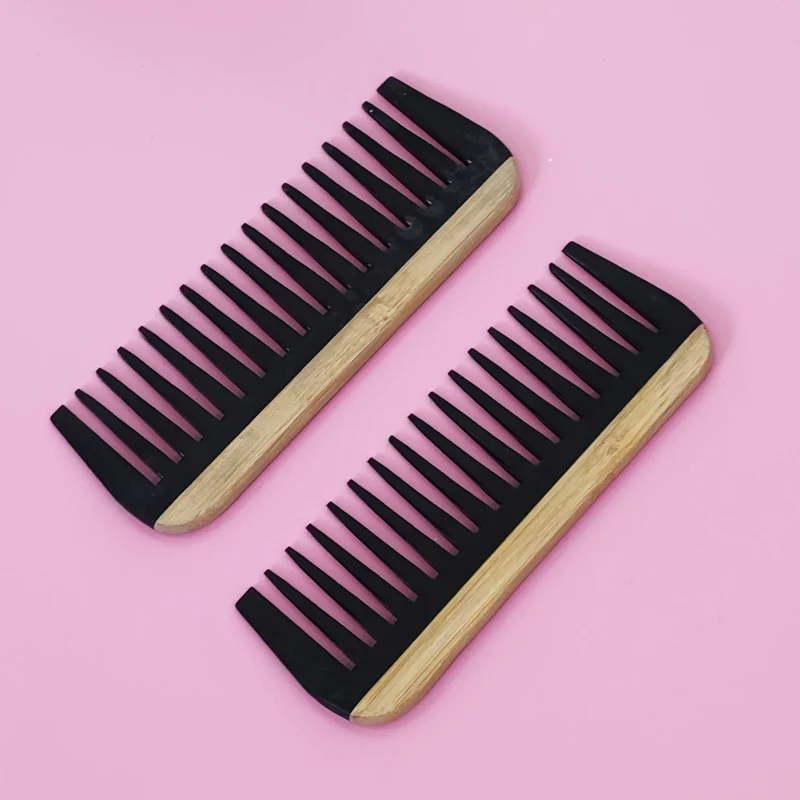 Экологичная расческа для волос из бамбукового дерева с широкими зубьями, Антистатический уход за волосами, Карманные расчески для здорового массажа, 1шт 0