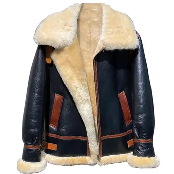 Denny & Dora Пальто из натуральной Овечьей Кожи, Мужская Куртка-бомбер Из овечьей шерсти B3, Черная Куртка-Дубленка