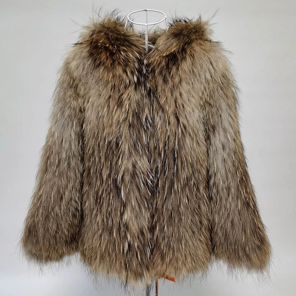 2023 Новая женская шуба из 100% меха енота в классическом стиле, зимняя куртка из натурального меха енота, женская вязаная шуба из натурального меха 2