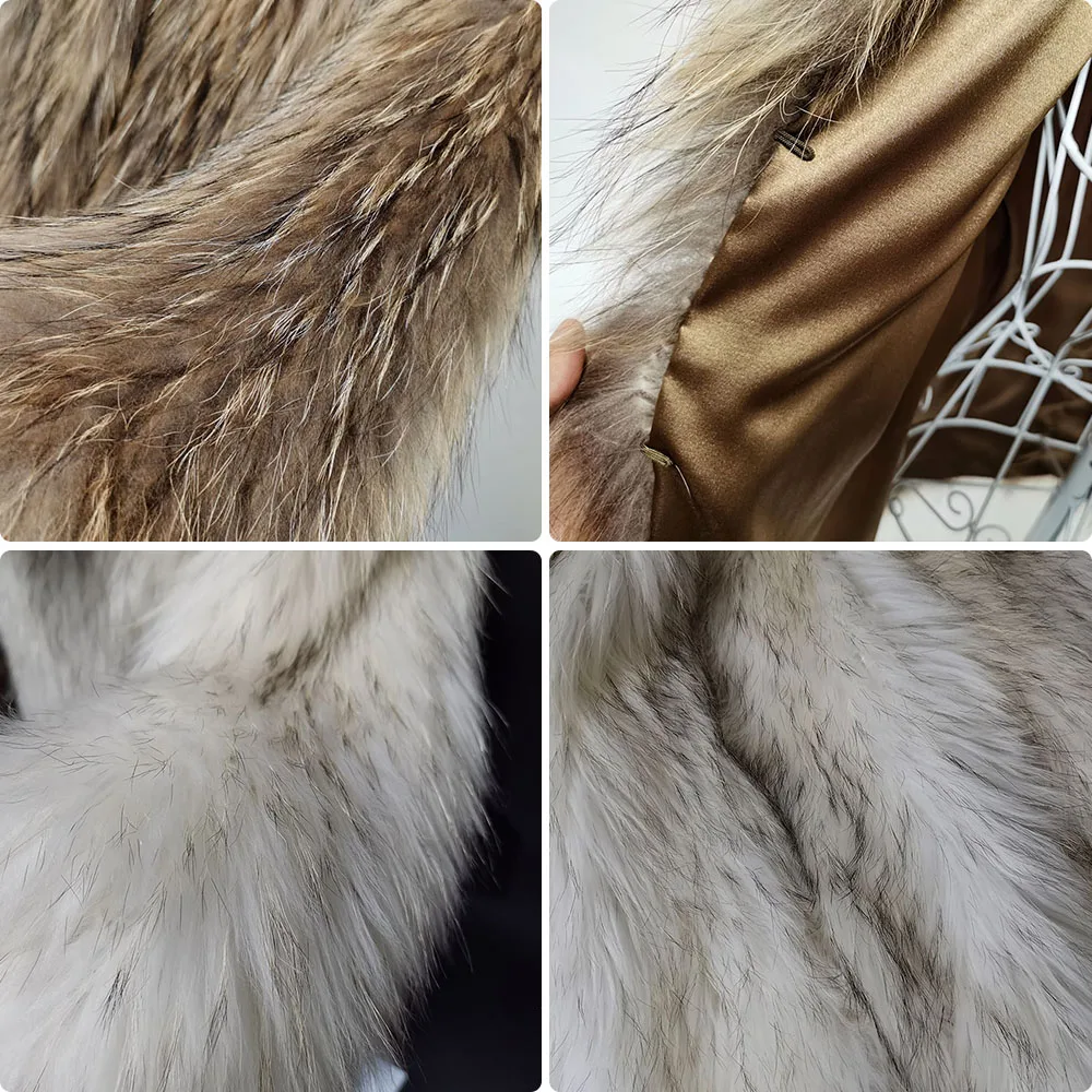 2023 Новая женская шуба из 100% меха енота в классическом стиле, зимняя куртка из натурального меха енота, женская вязаная шуба из натурального меха 4