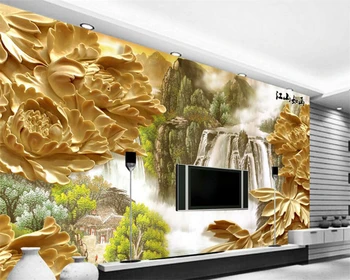 Beibehang Пользовательские обои 3D стерео рельефный цветок водопад фреска обои для стены 3d гостиная спальня 3d обои фреска
