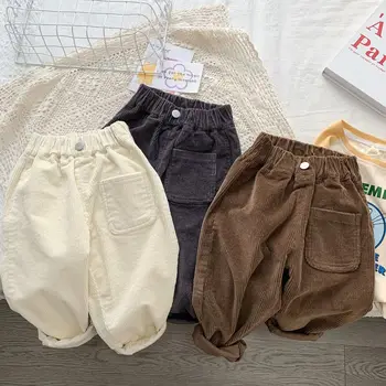 Вельветовые брюки для мальчиков 2022 года, новые детские весенне-осенние брюки, Детские стрейчевые повседневные брюки