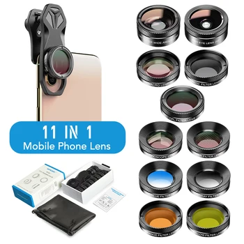 APEXEL 11 в 1 Комплект объективов для камеры телефона рыбий глаз Широкоугольный Полноцветный Светофильтр CPL ND Star Filter для iPhone Xiaomi все смартфоны