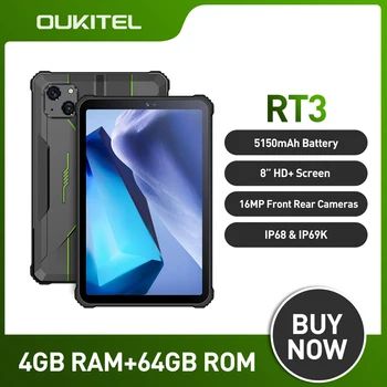 Oukitel RT3 Мини Прочный Планшет 4 ГБ + 64 ГБ Android 12 Планшетов 8 Дюймов HD + 5150 мАч 4 Mtk Helio P22 16MP Камера Pad