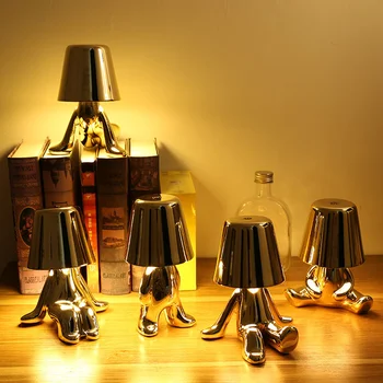 Маленький Золотой человечек, настольная лампа, светодиодный художественный декор, Ночник, Прикроватная тумбочка, спальня, кафе, бар, лампа, Подарок для детской Подруги