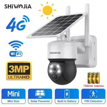 SHIWOJIA 4G Солнечная Камера Wifi Наружная 3MP PIR Обнаружение человека Беспроводные IP-камеры видеонаблюдения С Солнечной Панелью 7500 мАч