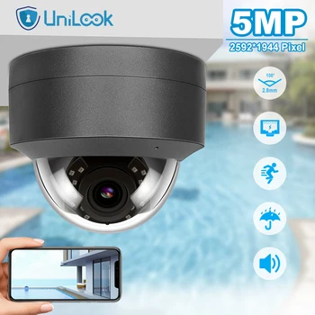 5-мегапиксельная купольная POE IP-камера UniLook, встроенный микрофон, наружная ИК-камера видеонаблюдения 30m H.265