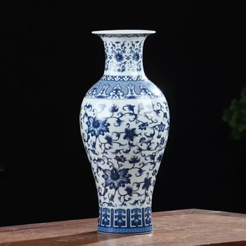 Фарфор Цзиндэчжэнь антикварная сине-белая фарфоровая ваза для украшения гостиной цветочная композиция китайская большая декоративная ха