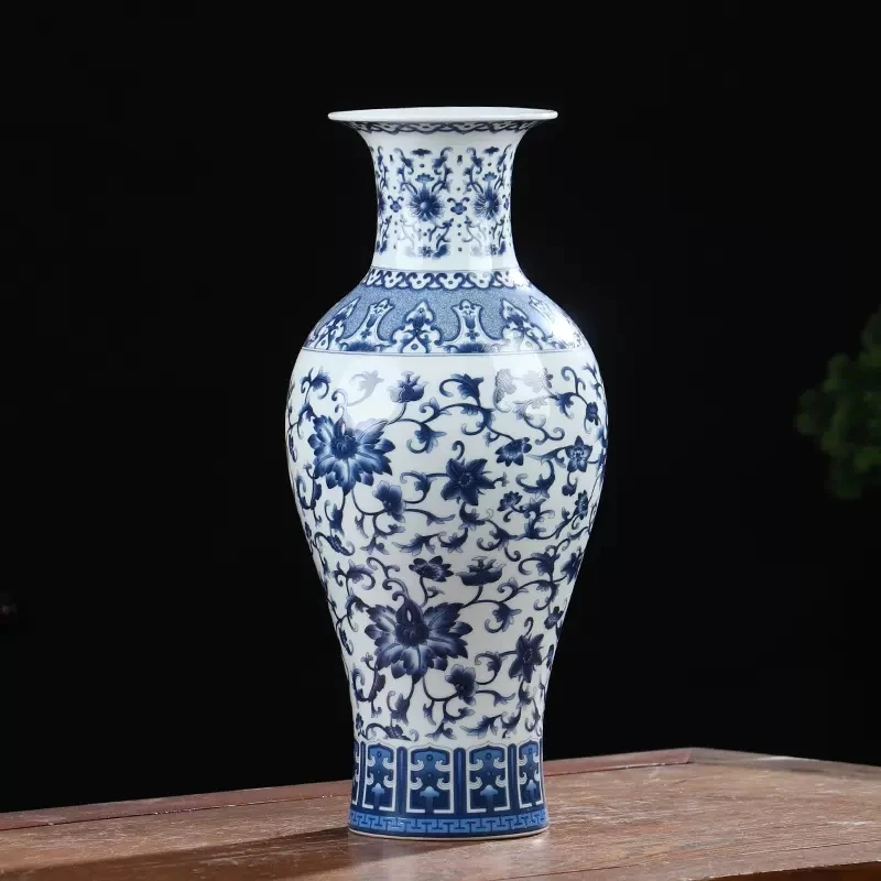 Фарфор Цзиндэчжэнь антикварная сине-белая фарфоровая ваза для украшения гостиной цветочная композиция китайская большая декоративная ха 0