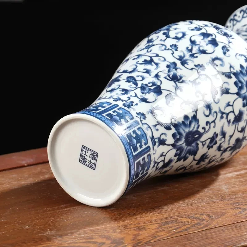 Фарфор Цзиндэчжэнь антикварная сине-белая фарфоровая ваза для украшения гостиной цветочная композиция китайская большая декоративная ха 1