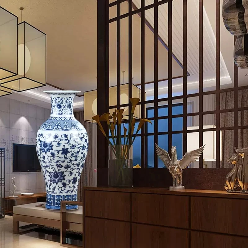 Фарфор Цзиндэчжэнь антикварная сине-белая фарфоровая ваза для украшения гостиной цветочная композиция китайская большая декоративная ха 3