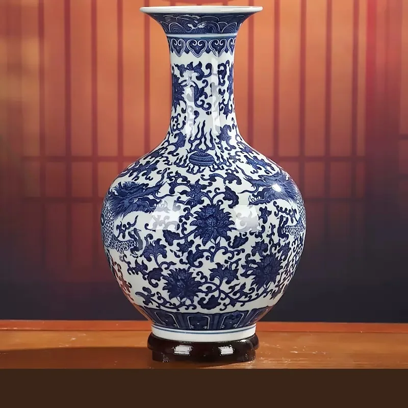 Фарфор Цзиндэчжэнь антикварная сине-белая фарфоровая ваза для украшения гостиной цветочная композиция китайская большая декоративная ха 4