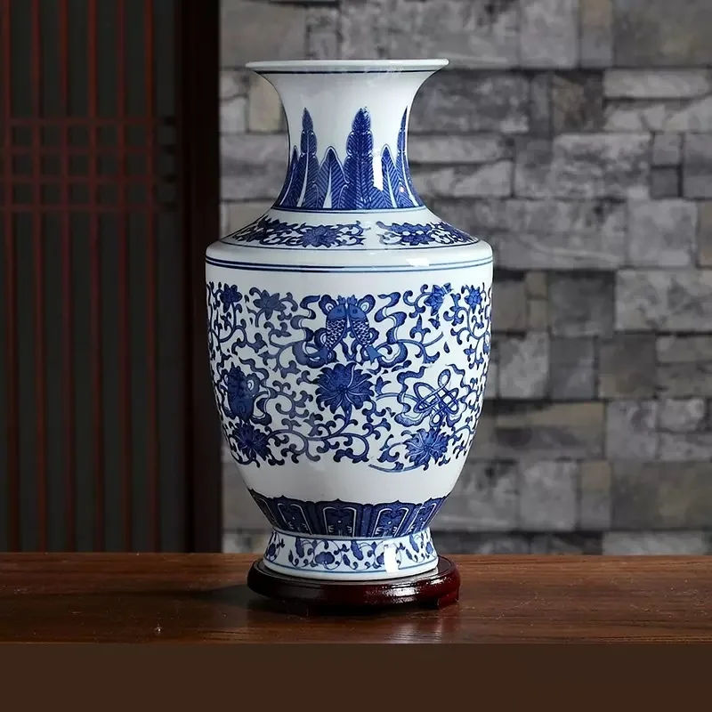 Фарфор Цзиндэчжэнь антикварная сине-белая фарфоровая ваза для украшения гостиной цветочная композиция китайская большая декоративная ха 5
