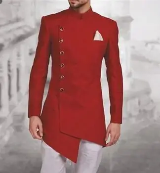 Длинный Мужской костюм новейшего дизайна 2021 года, Индийское свадебное платье Жениха, Сшитое на заказ, Дымчато-красная куртка, Брюки, свадебные костюмы Terno Masculino