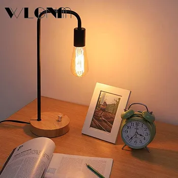WLGNM Ретро Настольная лампа для прикроватной тумбочки в спальне с регулируемой яркостью, Кованое железо, Деревянные креативные светильники для украшения рабочего стола в стиле домашнего деко