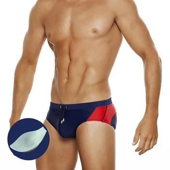 Новый мужской купальник с цветными блоками, европейские и американские модные Сексуальные плавки с накладками, Пляжные спортивные плавки, Бикини