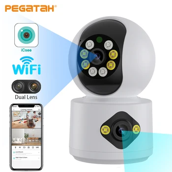 PEGATAH 4-мегапиксельная WiFi камера с двумя экранами, радионяня Ночного видения, PTZ-камера безопасности в помещении, Беспроводные камеры видеонаблюдения